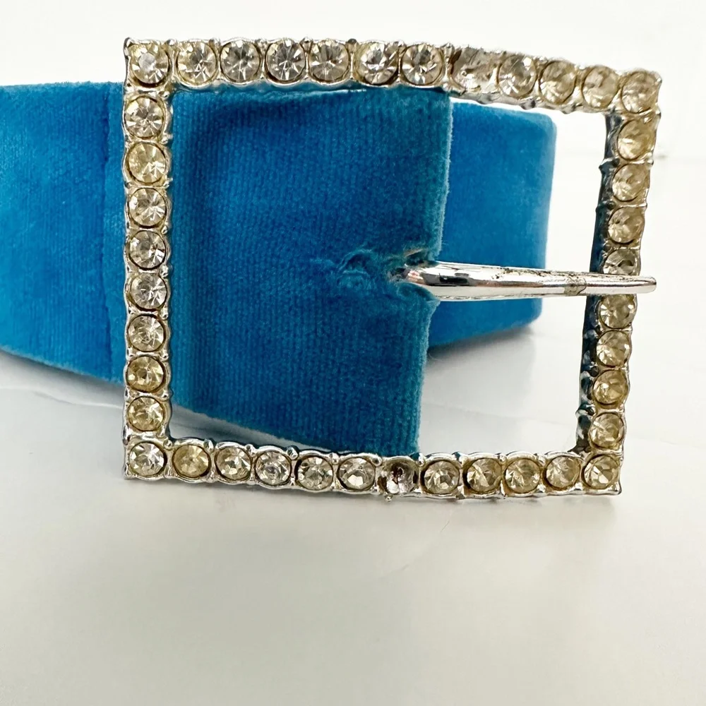 vintage kids handmade BELT blue velvet & rhinestones size unknown length: 27